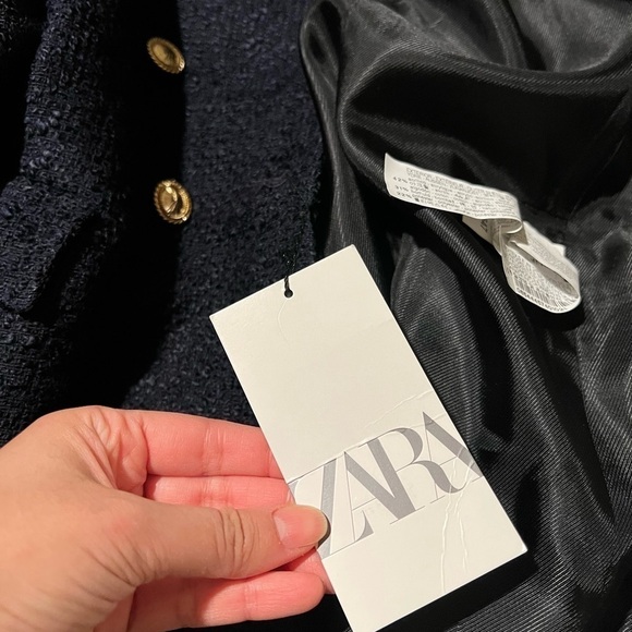 NWT ZARA Structured Lapeless Navy Blue Blazer Sz S - Picture 9 of 9